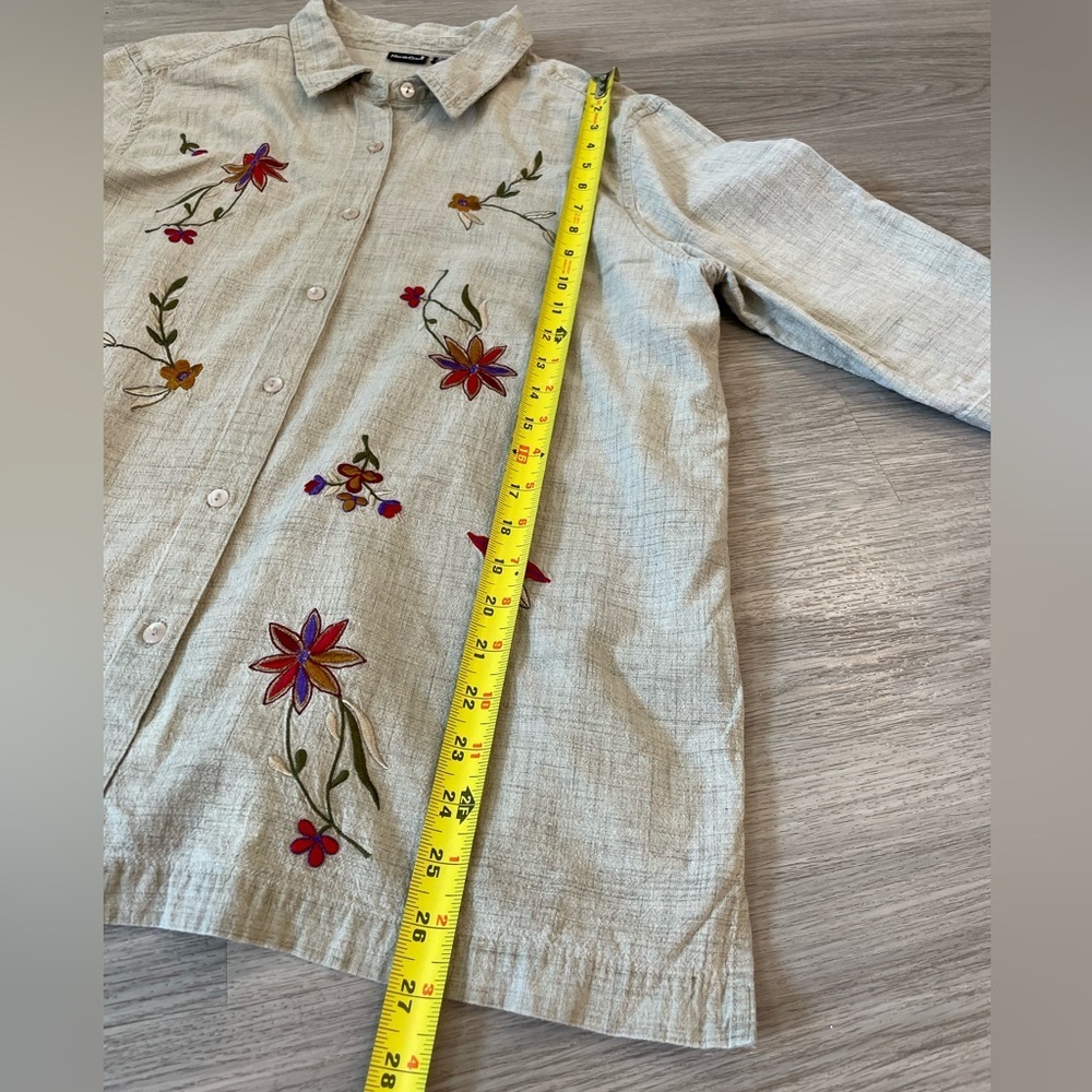 NORTHCREST Vintage Beige Linen/Cotton Blend Emboidered Button Up Shirt. - Picture 8 of 9